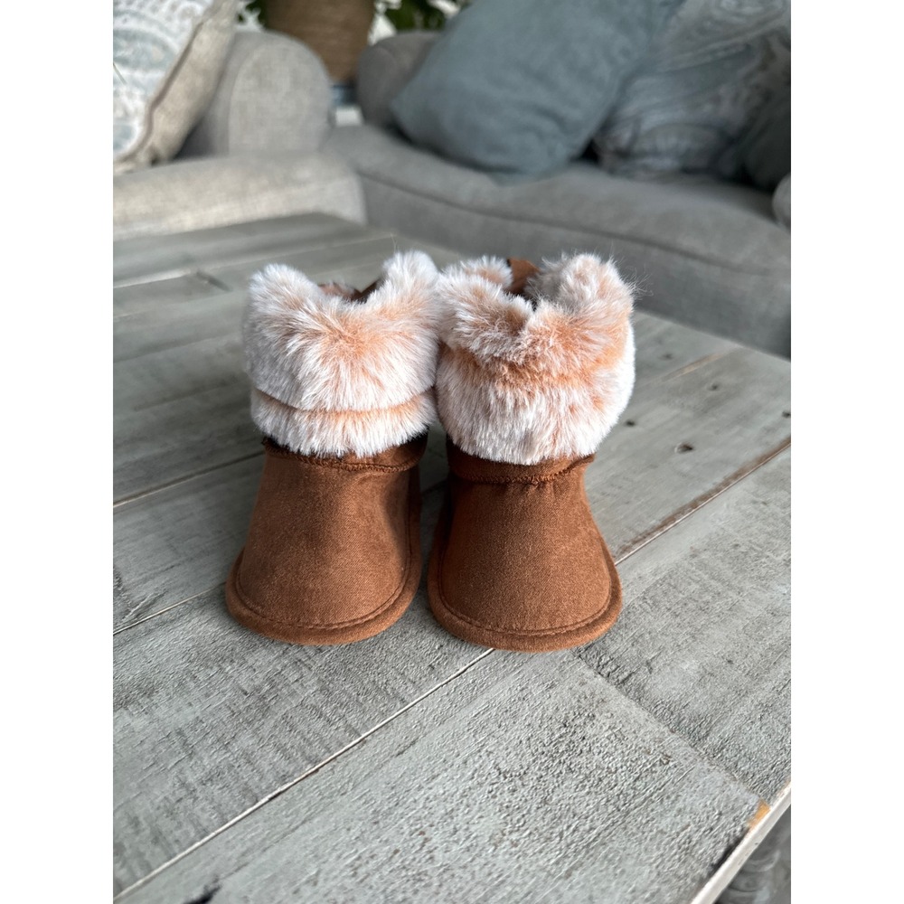 First Steps Stepping Stones Brown Faux Fur Infant Booties 6-9M TGB24914-IRD